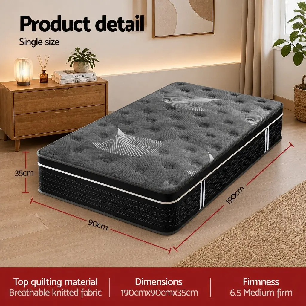 Single Mattress 35cm Euro Top Medium Firm Graphene Memory Foam Pocket Spring
