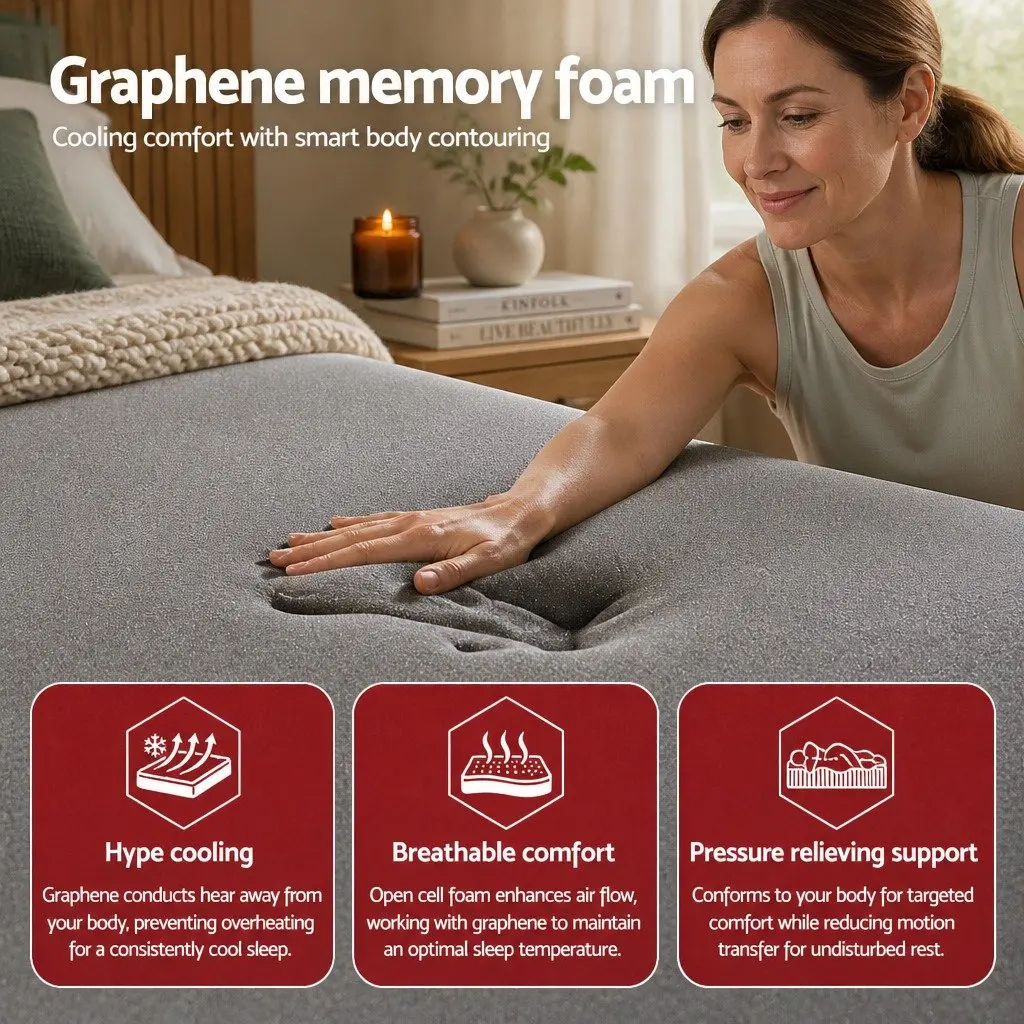 Single Mattress 35cm Euro Top Medium Firm Graphene Memory Foam Pocket Spring