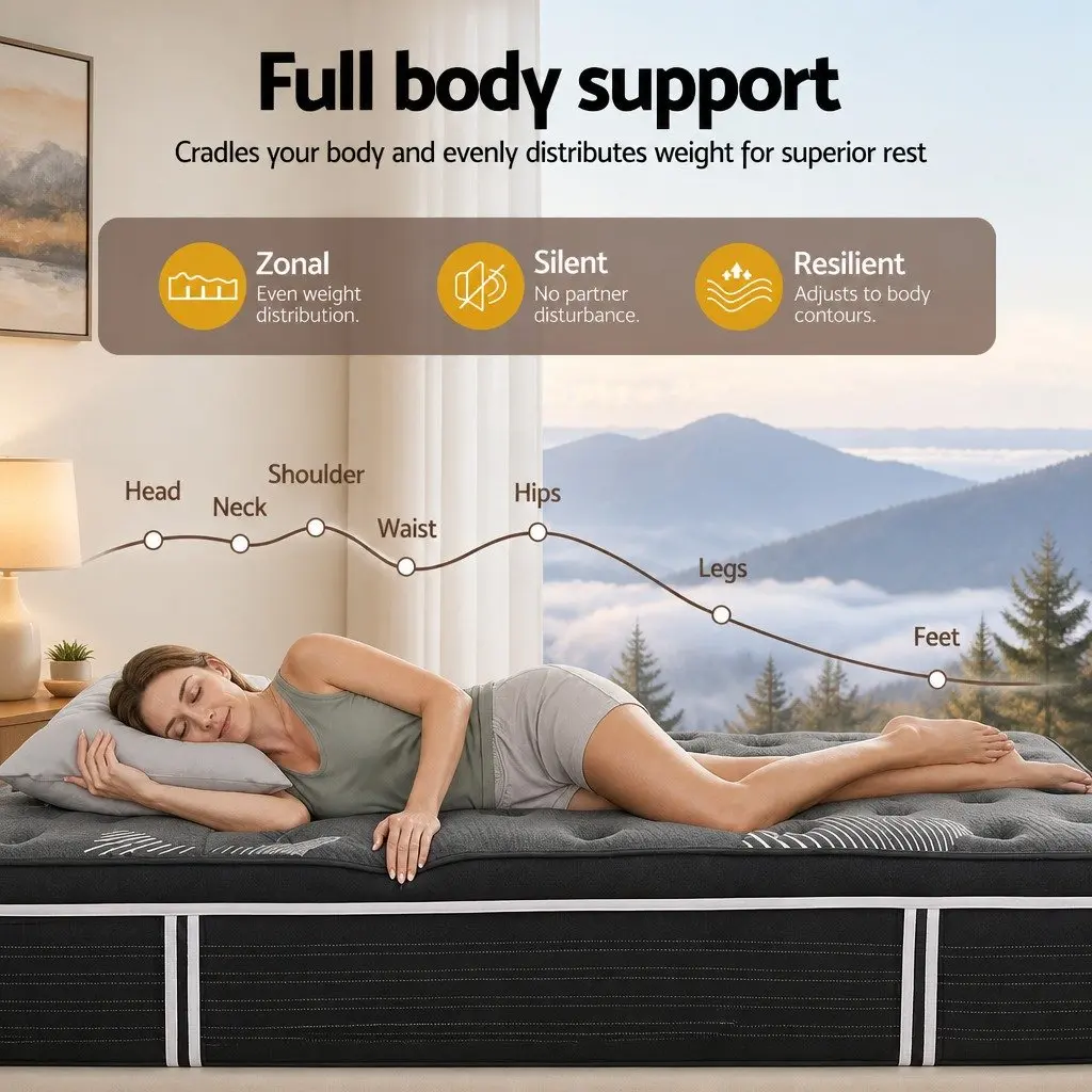 Single Mattress 35cm Euro Top Medium Firm Graphene Memory Foam Pocket Spring