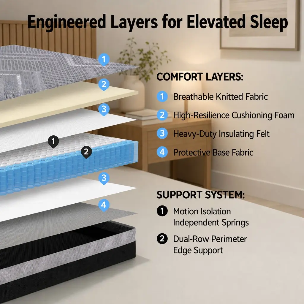 King Single Mattress Grey Breathable 26cm Firm Pocket Spring Dual Edge Support