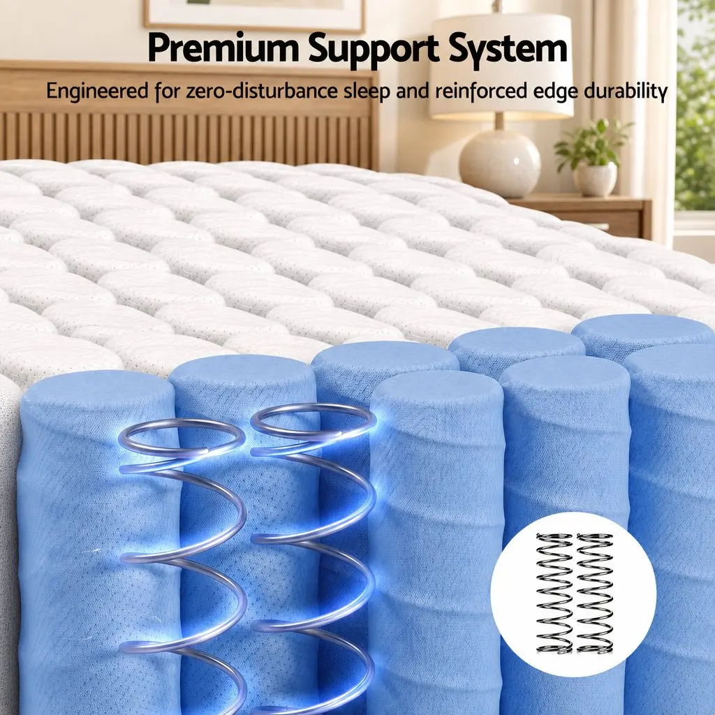 King Single Mattress Grey Breathable 26cm Firm Pocket Spring Dual Edge Support