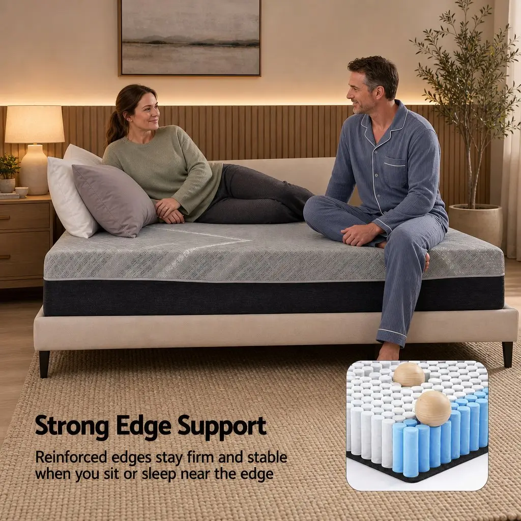 King Single Mattress Grey Breathable 26cm Firm Pocket Spring Dual Edge Support