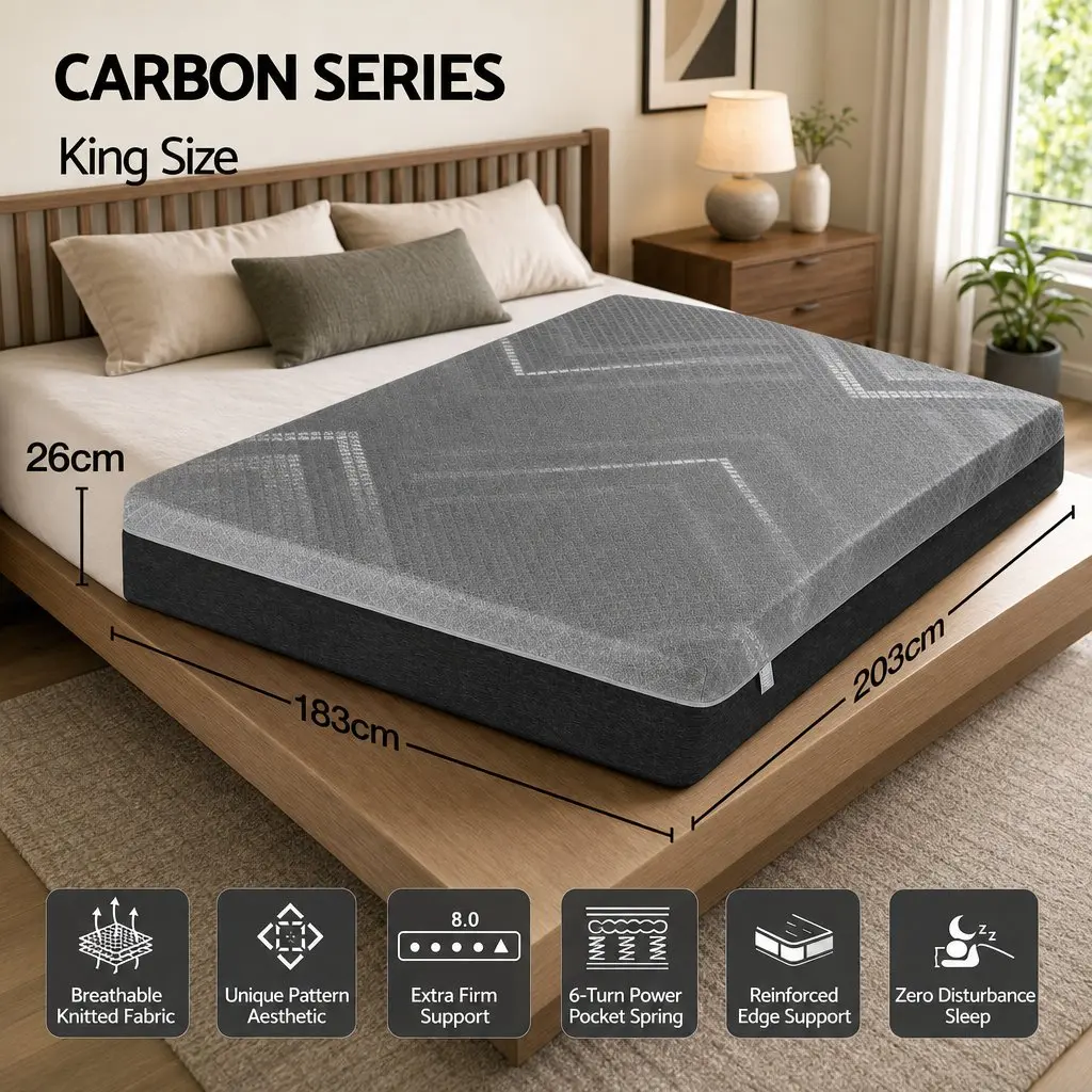 King Size Mattress Firm Pocket Spring 26cm Dark Grey