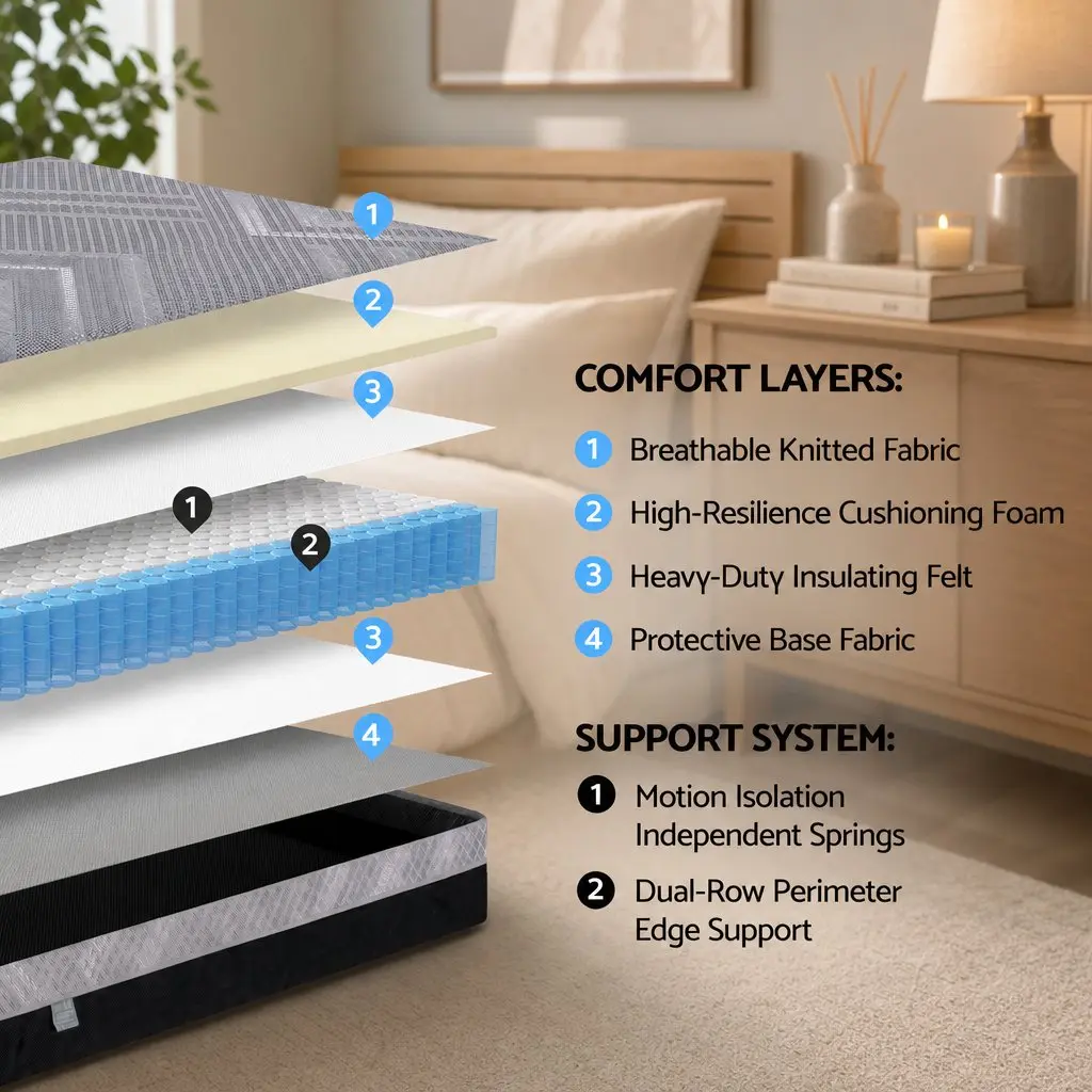 King Size Mattress Firm Pocket Spring 26cm Dark Grey