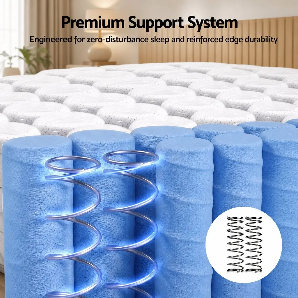 Queen Mattress Firm Dark Grey Breathable Pocket Spring 26cm Dual Edge Support