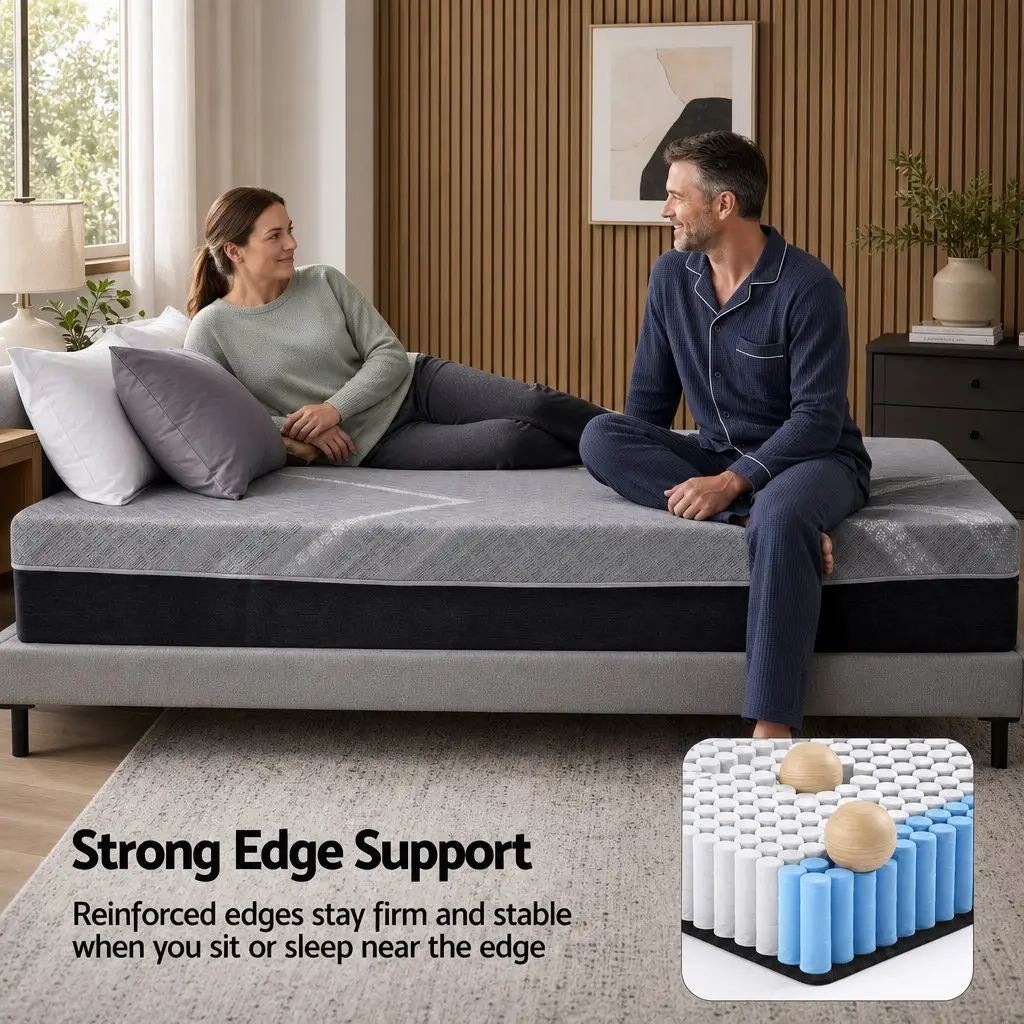 Queen Mattress Firm Dark Grey Breathable Pocket Spring 26cm Dual Edge Support
