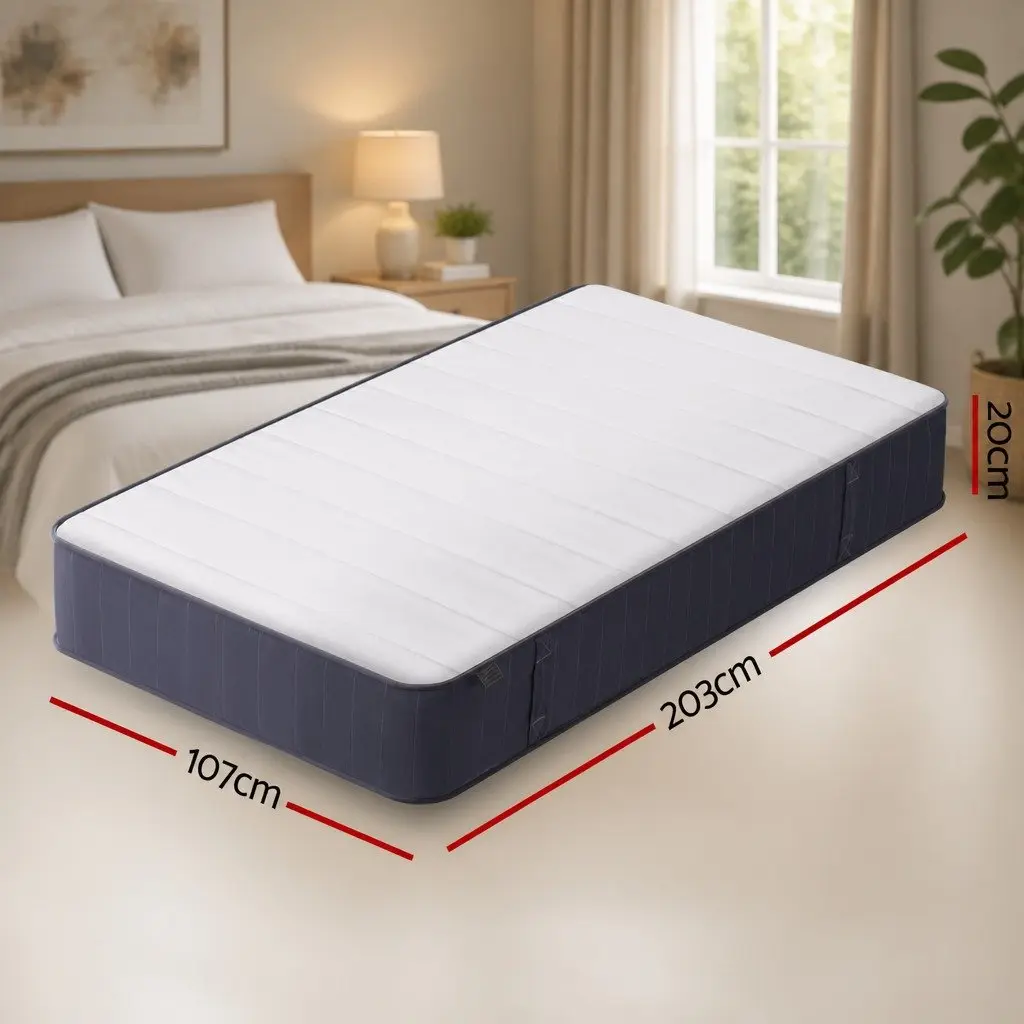 King Single Mattress 20cm Breathable Knitted Fabric Firm Support Pocket Spring White Grey