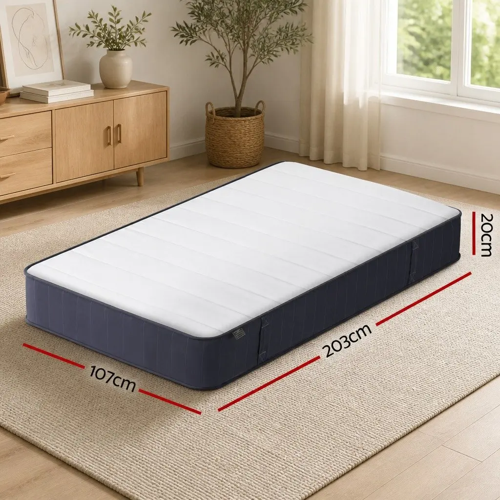 King Single Mattress 20cm Breathable Knitted Fabric Firm Support Pocket Spring White Grey