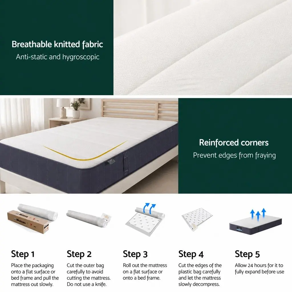 King Single Mattress 20cm Breathable Knitted Fabric Firm Support Pocket Spring White Grey