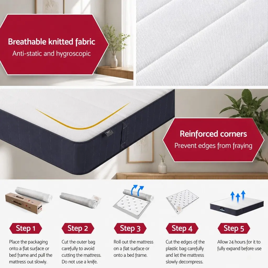 Double Mattress Firm Support 20cm Pocket Spring Tight Top Grey White