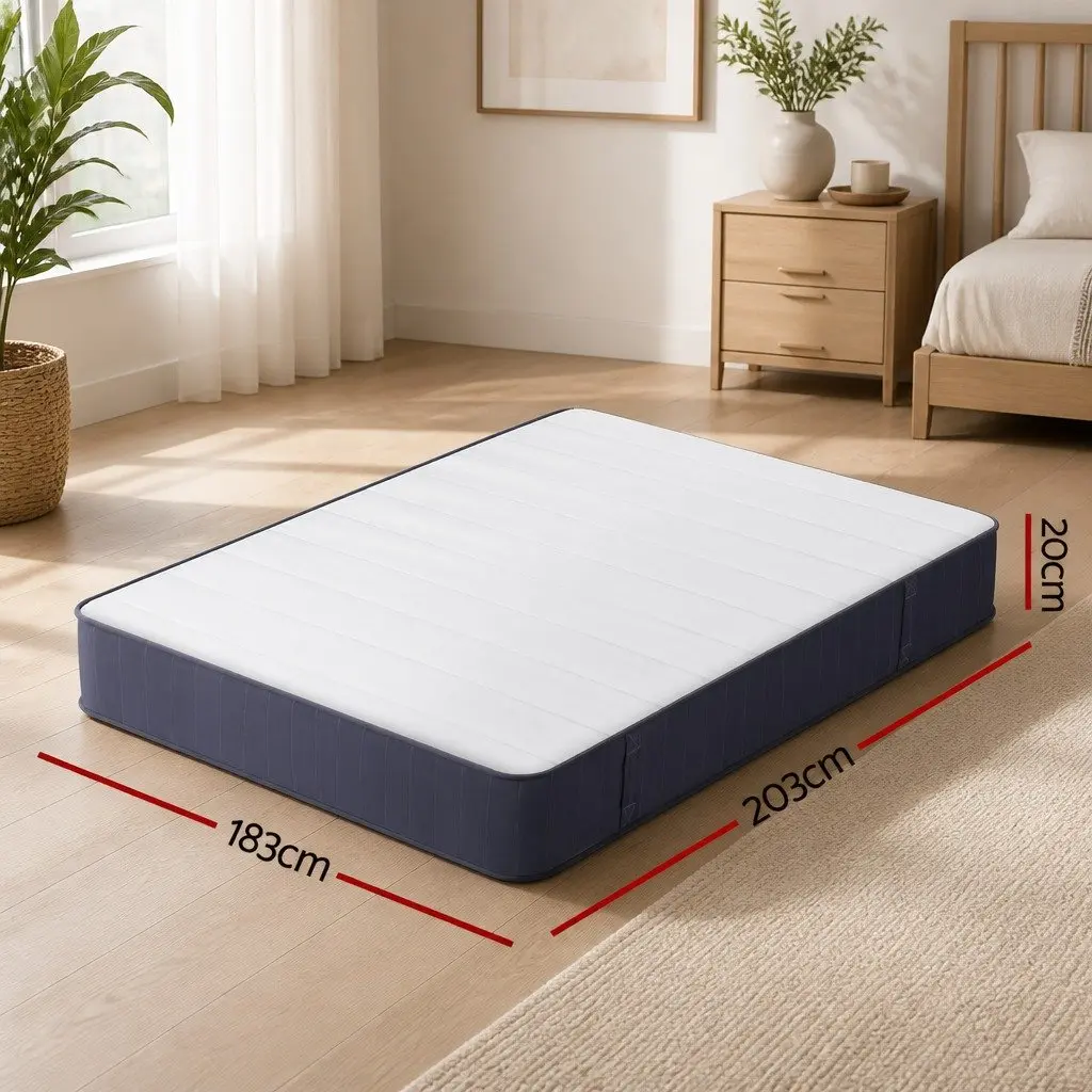 King Size Mattress 20cm Pocket Spring Firm Support Breathable Knitted Fabric White Grey