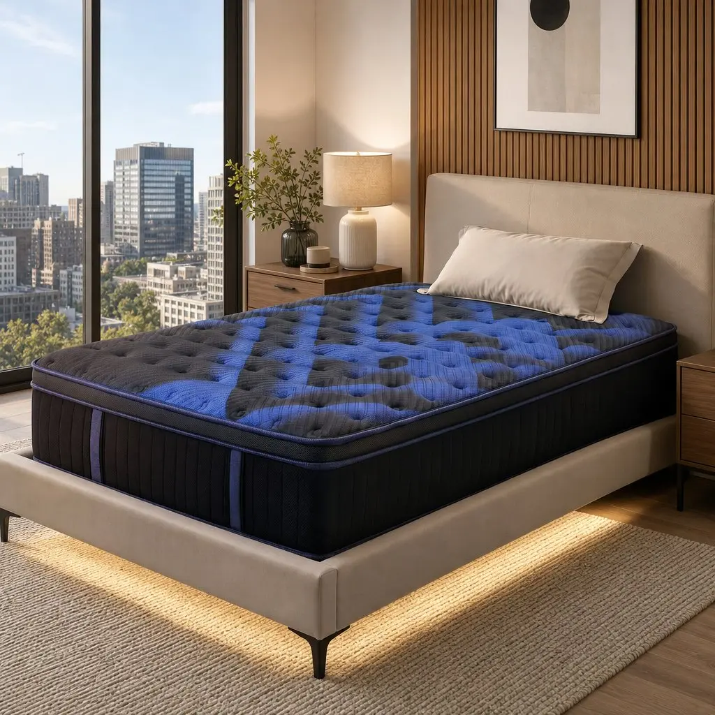King Single Hybrid Mattress Cooling Gel Memory Foam Pocket Spring 34cm Black Blue
