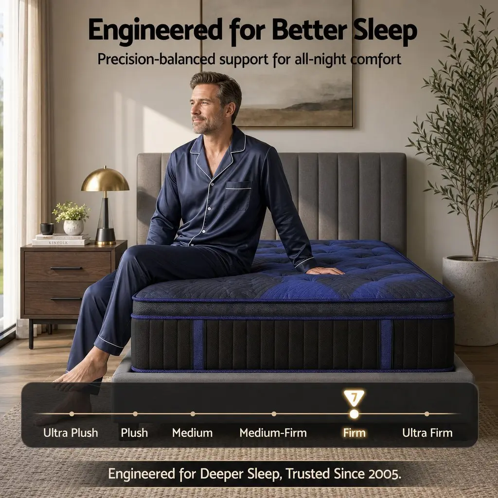 King Single Hybrid Mattress Cooling Gel Memory Foam Pocket Spring 34cm Black Blue
