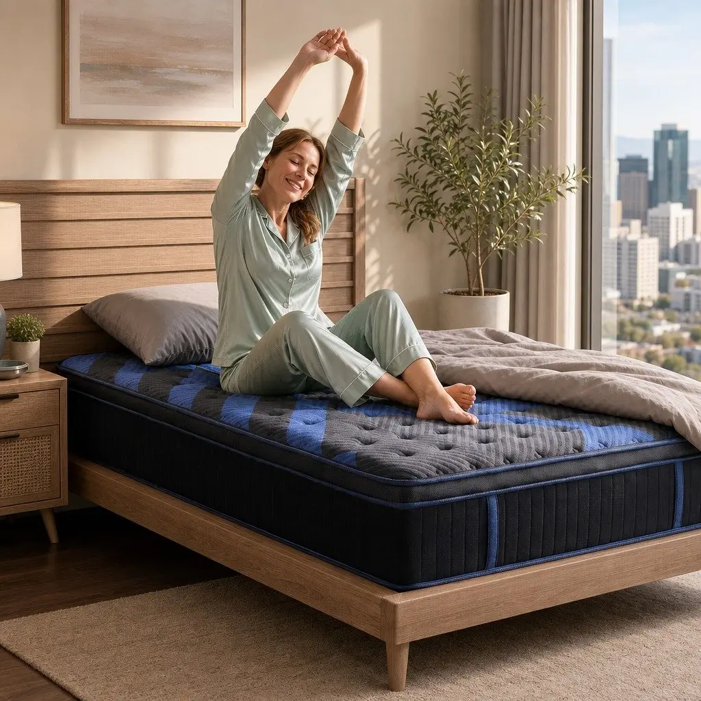 King Single Hybrid Mattress Cooling Gel Memory Foam Pocket Spring 34cm Black Blue