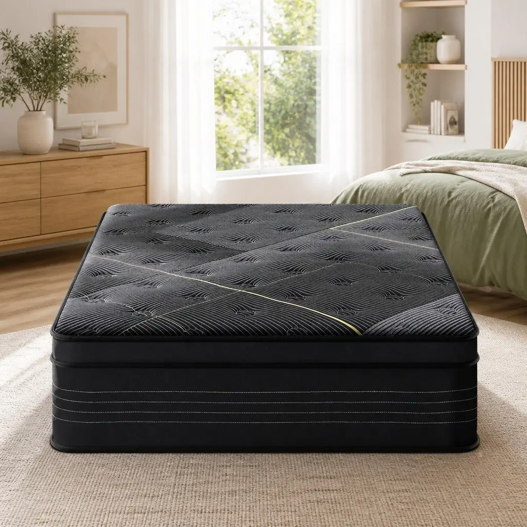 King Single Hybrid Mattress 35cm Bamboo Charcoal Foam Pocket Spring Medium Firm Black