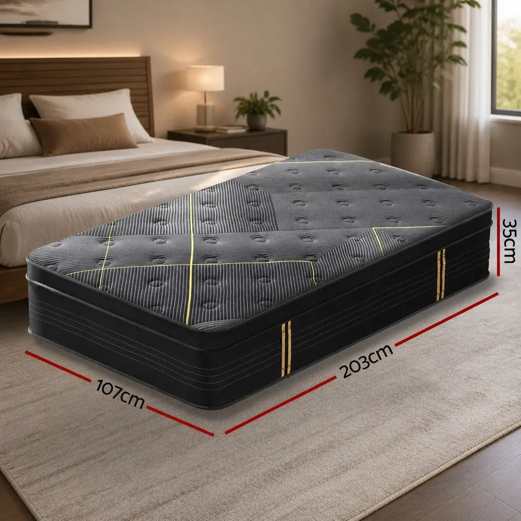 King Single Hybrid Mattress 35cm Bamboo Charcoal Foam Pocket Spring Medium Firm Black