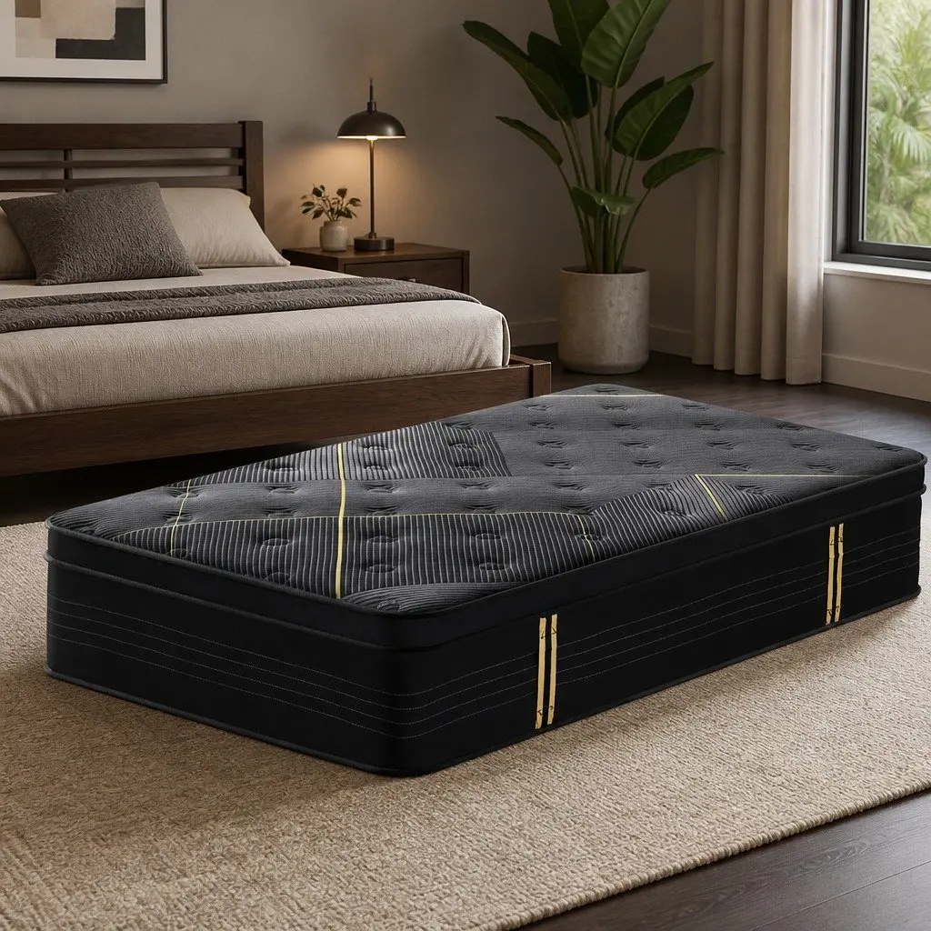 King Single Hybrid Mattress 35cm Bamboo Charcoal Foam Pocket Spring Medium Firm Black