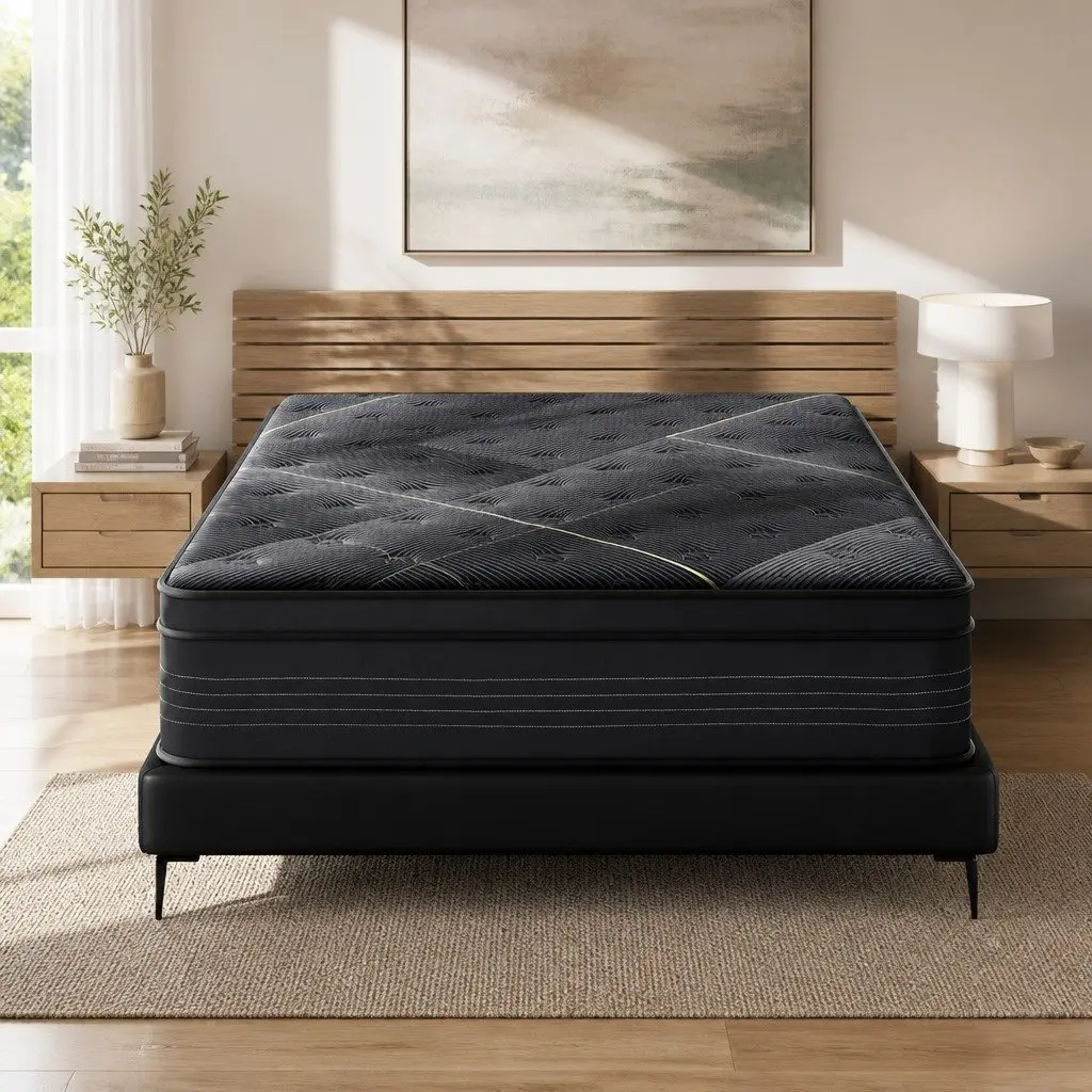 Double Mattress Hybrid Pocket Spring 35cm Bamboo Charcoal Foam Medium Firm Black