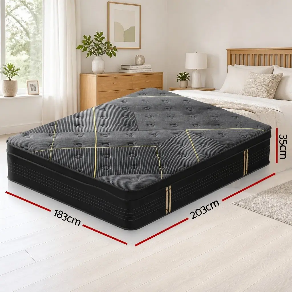 King Size Mattress 35cm Hybrid Pocket Spring Bamboo Charcoal Foam Euro Top
