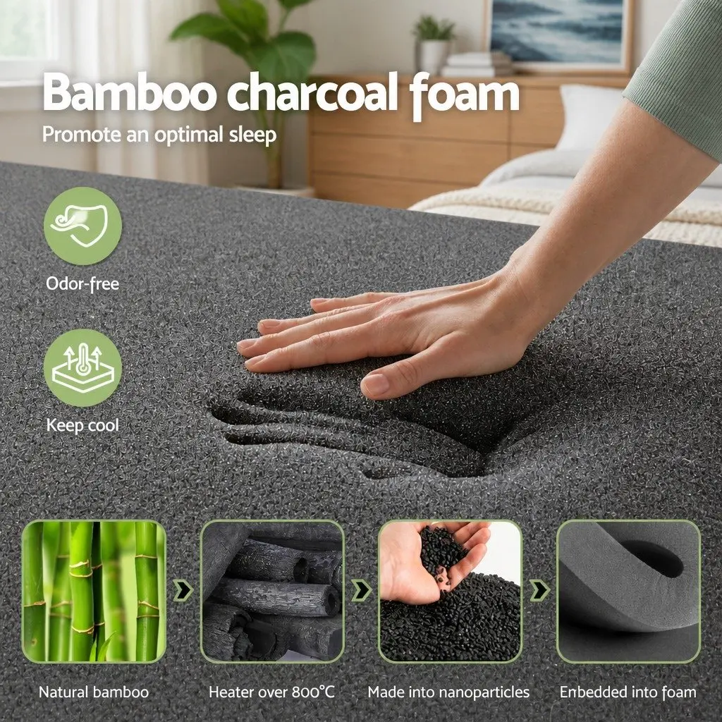 King Size Mattress 35cm Hybrid Pocket Spring Bamboo Charcoal Foam Euro Top