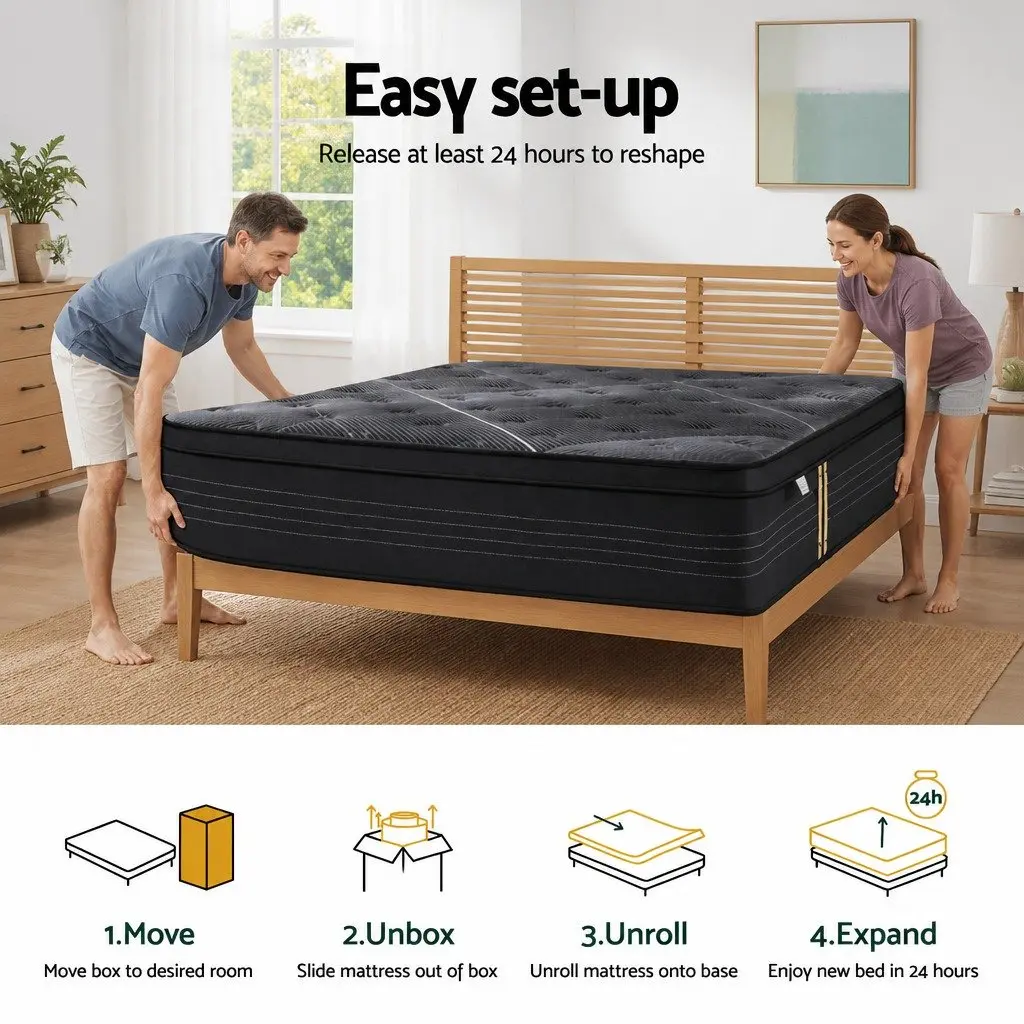 King Size Mattress 35cm Hybrid Pocket Spring Bamboo Charcoal Foam Euro Top