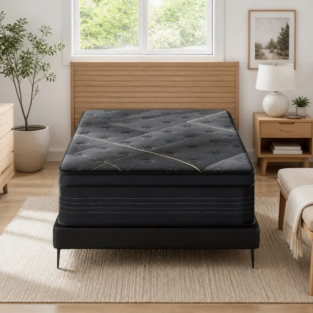 Single 35cm Euro Top Mattress Bamboo Charcoal Foam Hybrid Pocket Spring Black