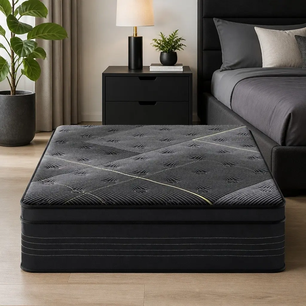 Single 35cm Euro Top Mattress Bamboo Charcoal Foam Hybrid Pocket Spring Black