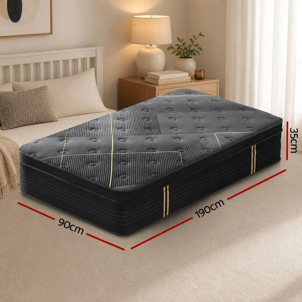 Single 35cm Euro Top Mattress Bamboo Charcoal Foam Hybrid Pocket Spring Black