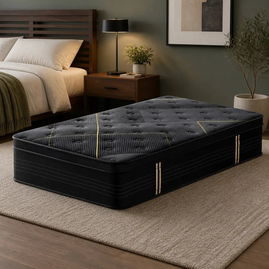 Single 35cm Euro Top Mattress Bamboo Charcoal Foam Hybrid Pocket Spring Black