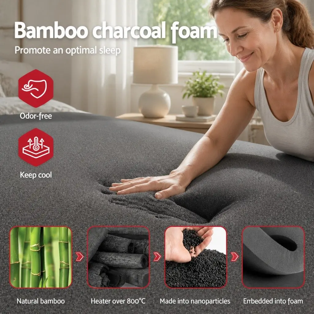 Single 35cm Euro Top Mattress Bamboo Charcoal Foam Hybrid Pocket Spring Black
