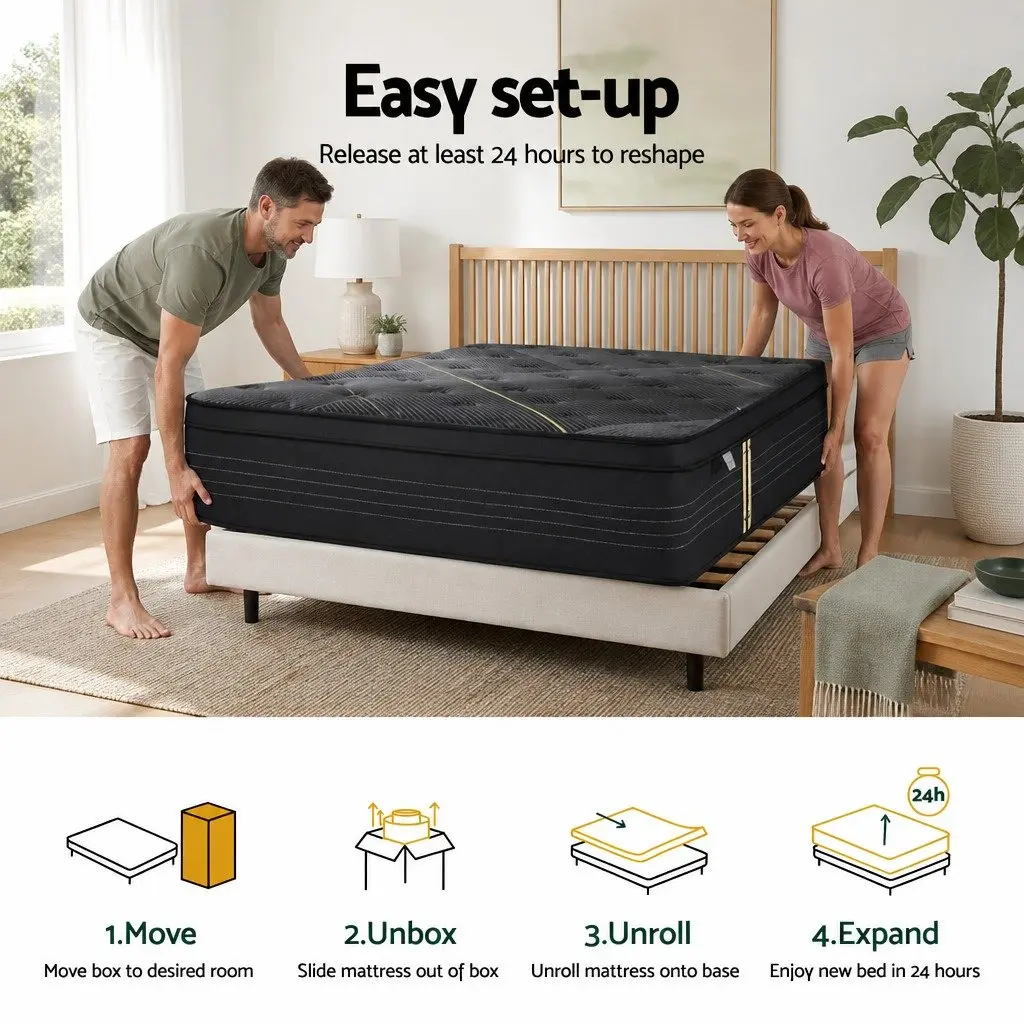 Single 35cm Euro Top Mattress Bamboo Charcoal Foam Hybrid Pocket Spring Black
