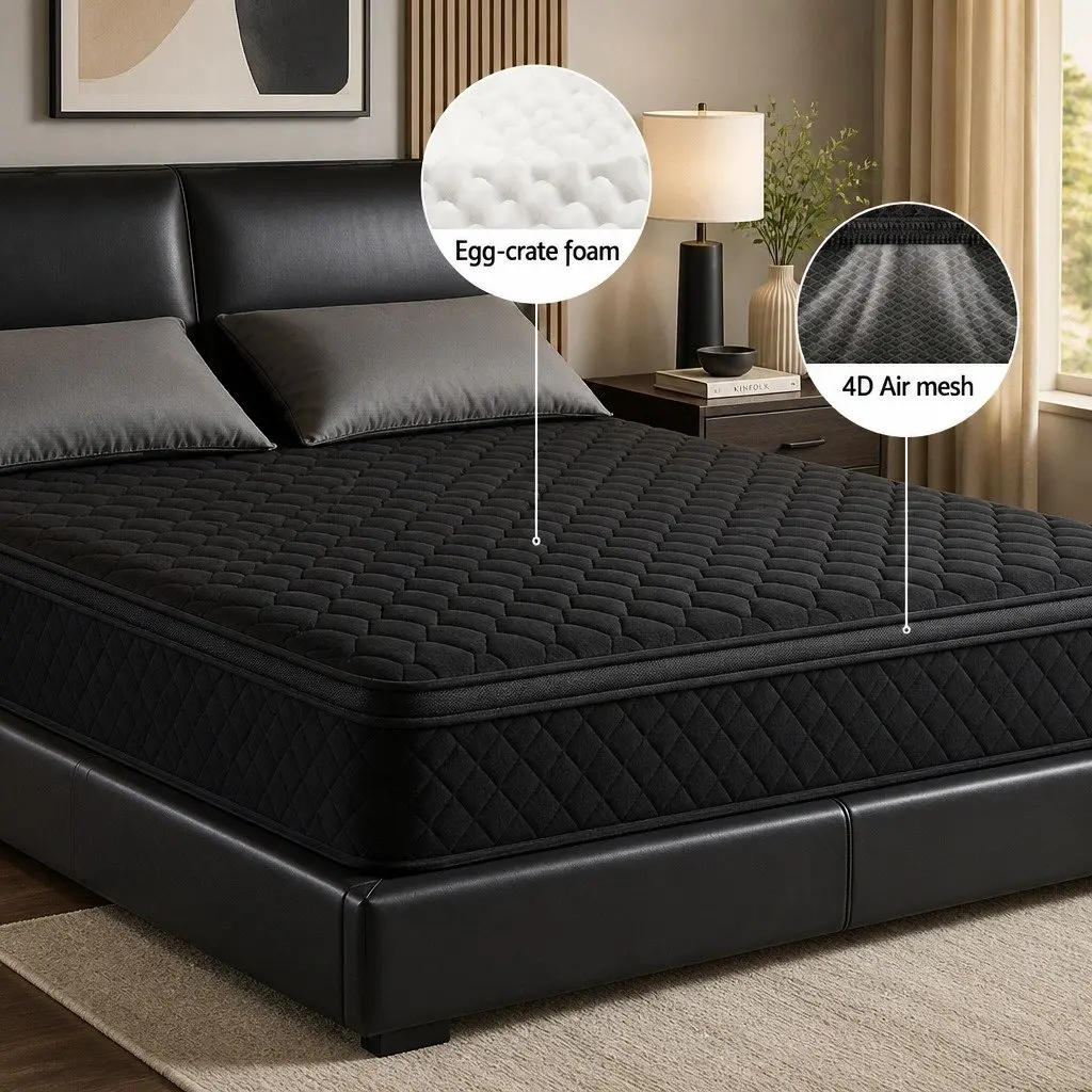 Double Mattress 34cm Euro Top 5-Zone Pocket Spring Support Black Bed