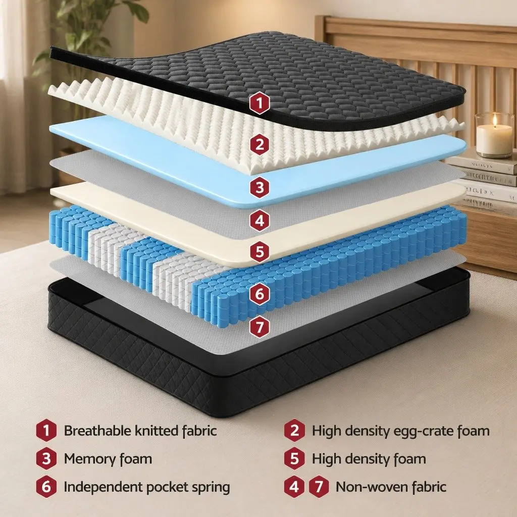 Double Mattress 34cm Euro Top 5-Zone Pocket Spring Support Black Bed