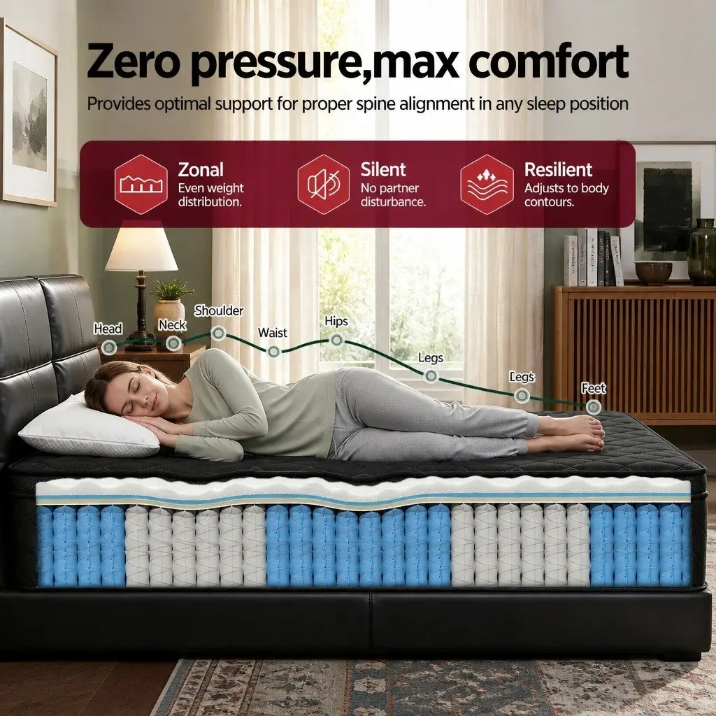 Double Mattress 34cm Euro Top 5-Zone Pocket Spring Support Black Bed