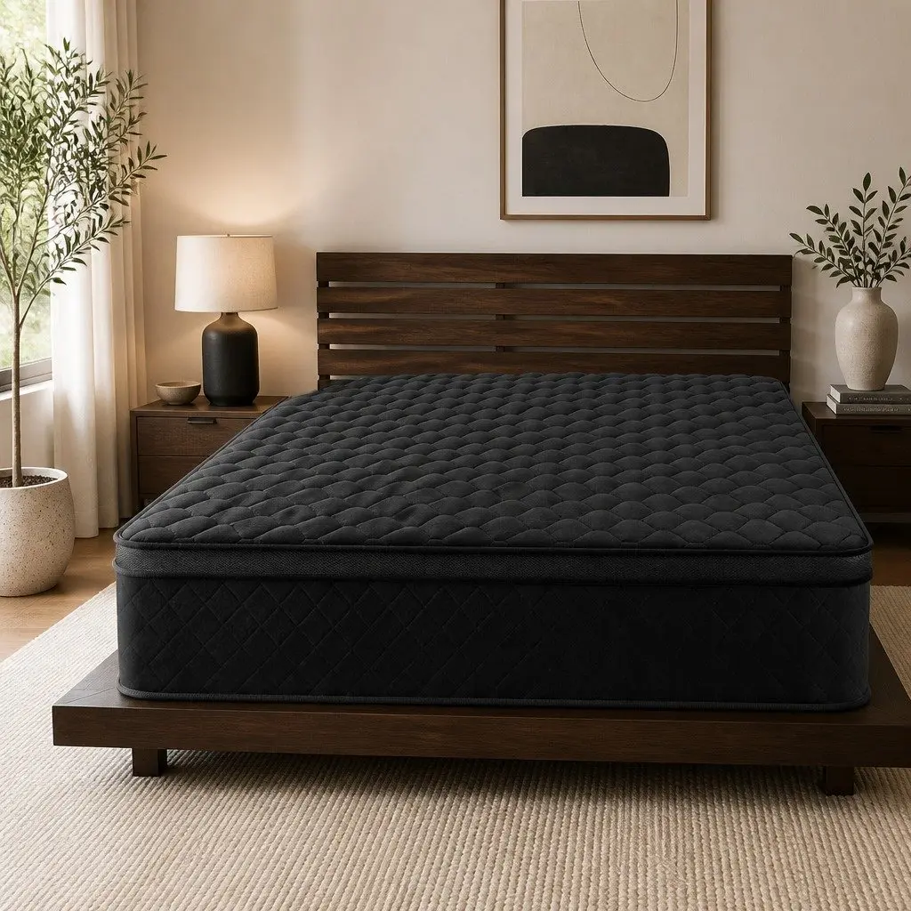 King Size Mattress 34cm Black High-Density Foam Euro Top 5-Zone Pocket Spring Medium Firm