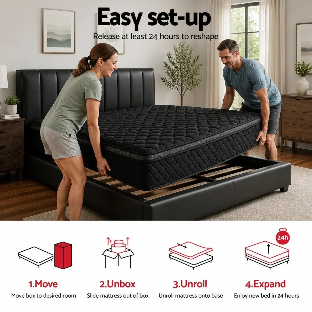 King Size Mattress 34cm Black High-Density Foam Euro Top 5-Zone Pocket Spring Medium Firm