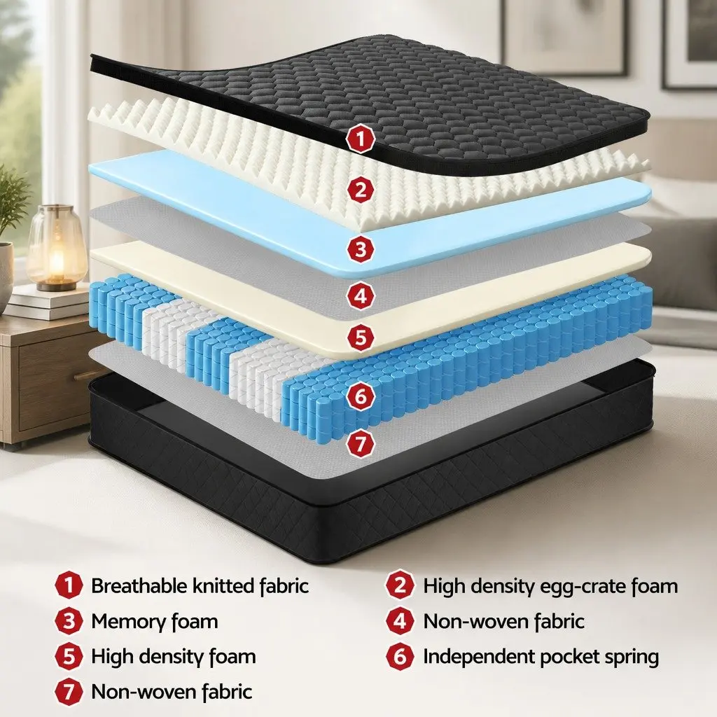 King Size Mattress 34cm Black High-Density Foam Euro Top 5-Zone Pocket Spring Medium Firm