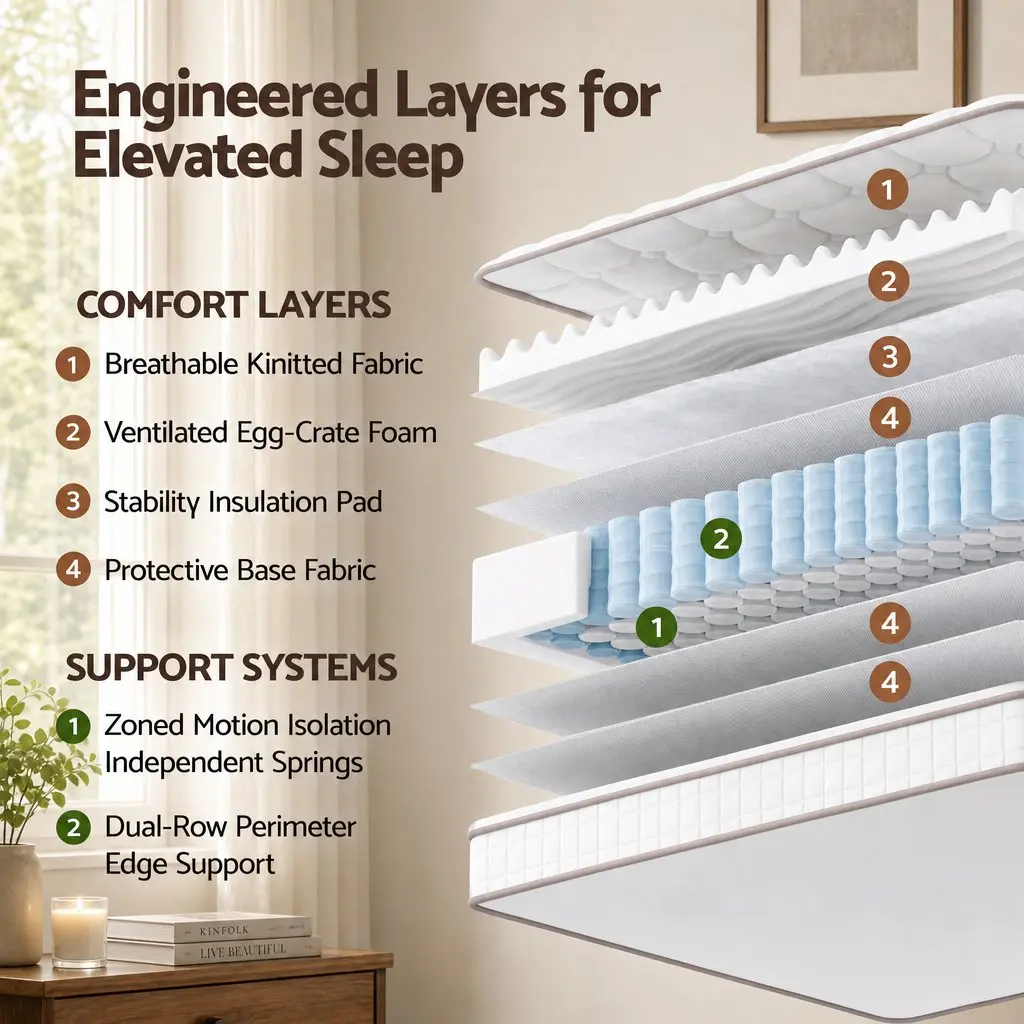 Double Mattress 20cm Firm Pocket Spring Bedroom Guest Room Breathable Support
