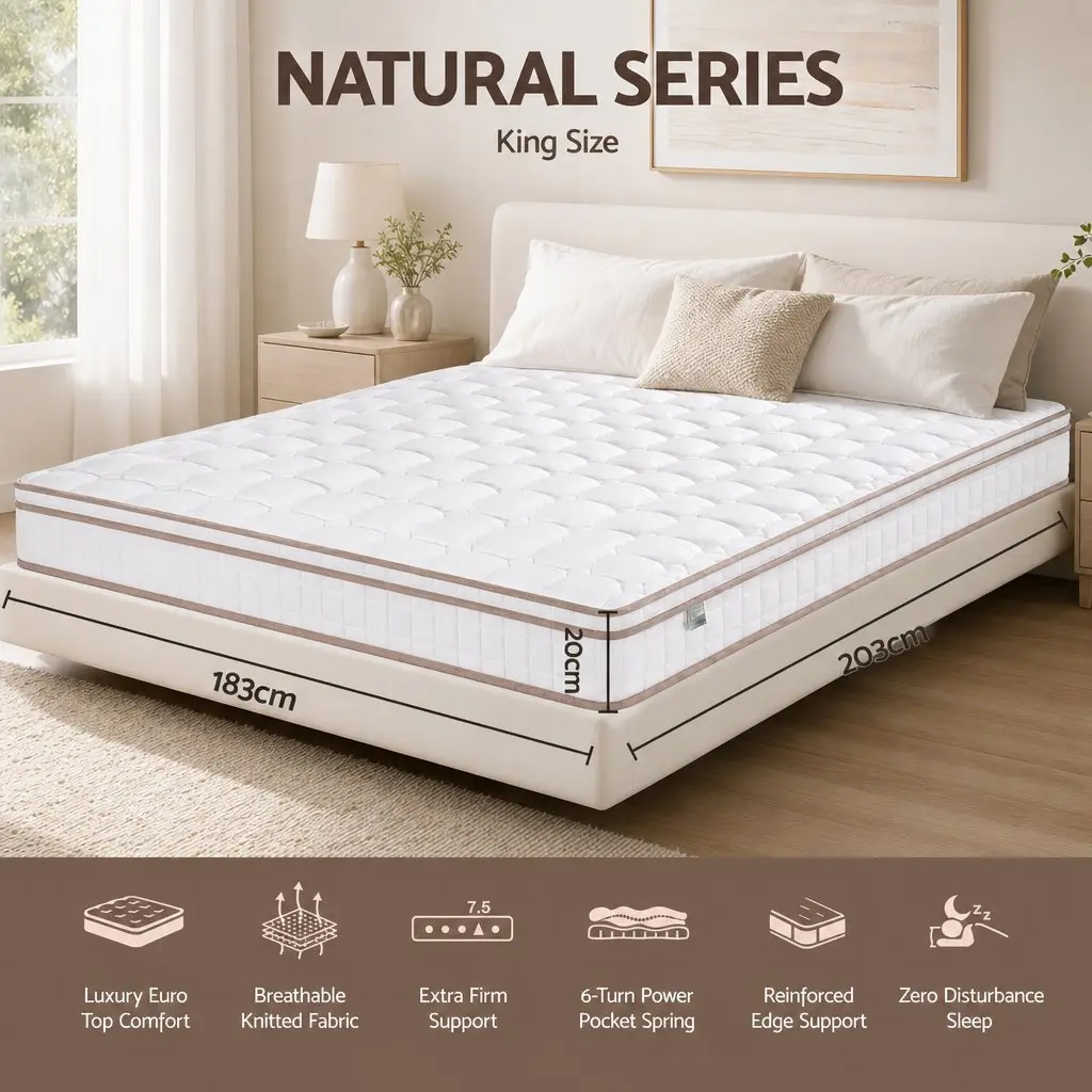 King Size Mattress 20cm Firm Pocket Spring Bedroom Guest Room White