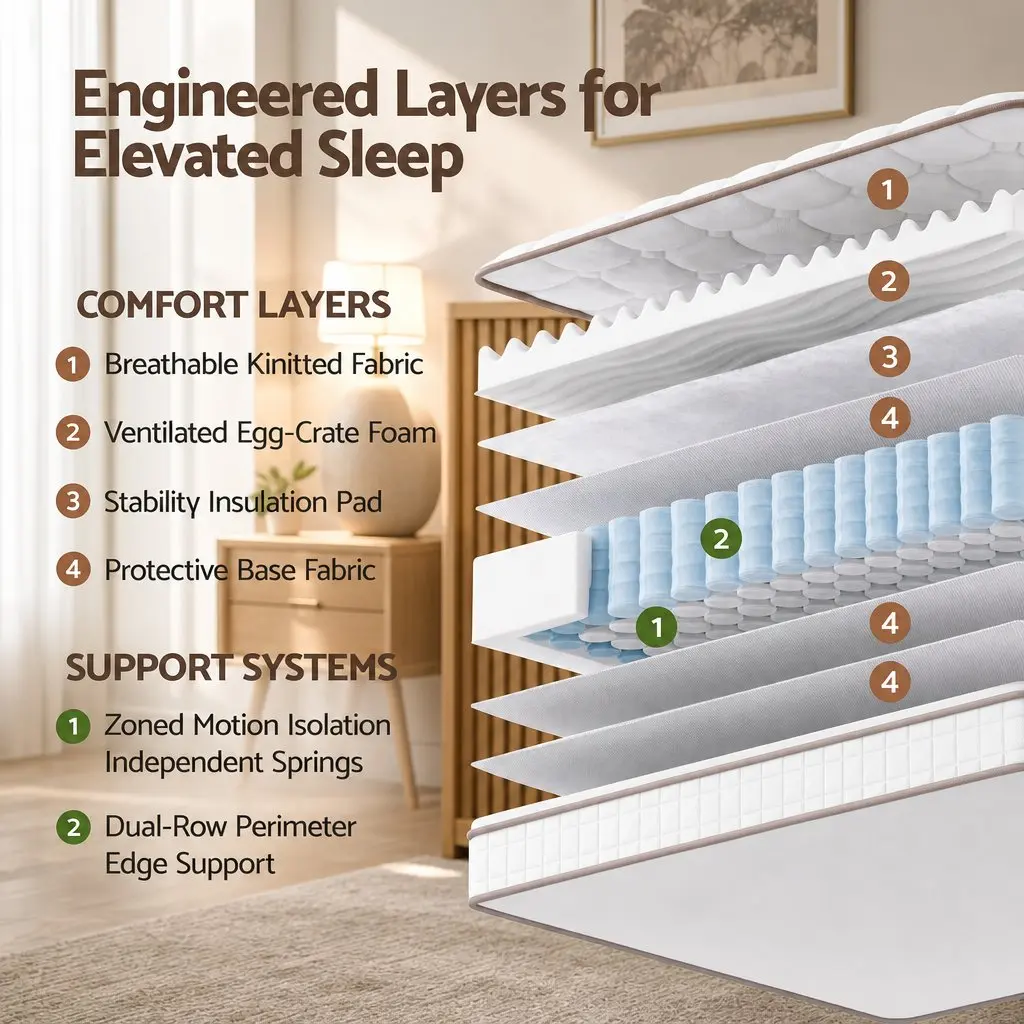 Queen Mattress 20cm Firm Pocket Spring Bed Breathable White Sleep Support
