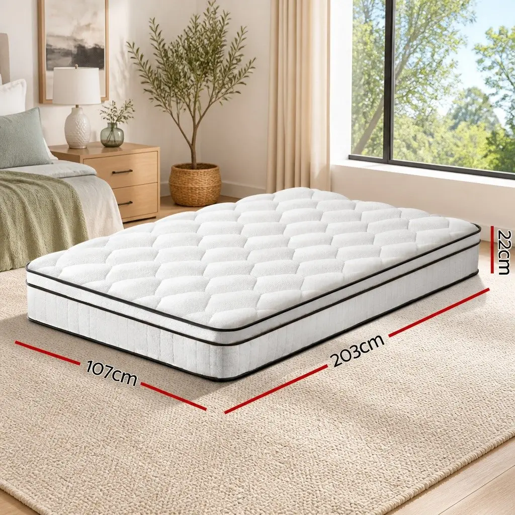 King Single Mattress 22cm Euro Top Medium Firm Pocket Spring Velvet White