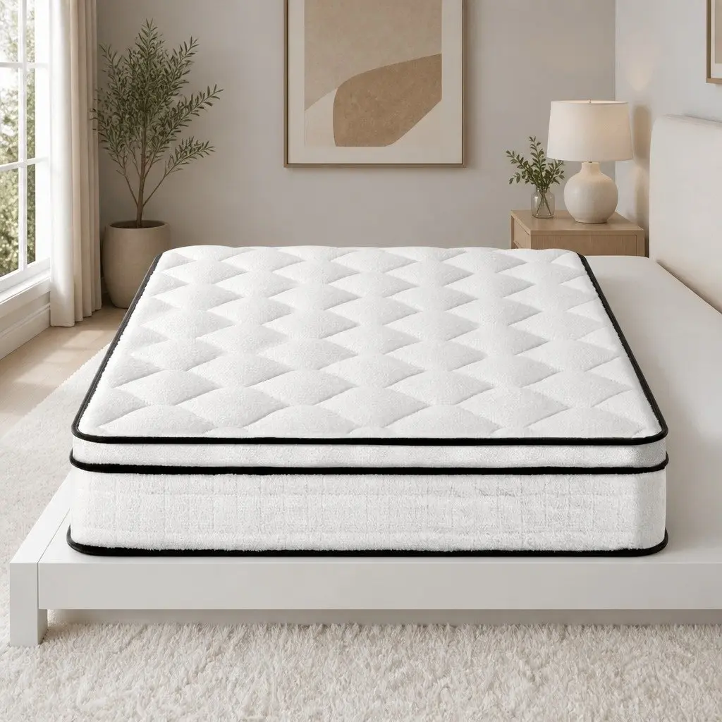 King Single Mattress 22cm Euro Top Medium Firm Pocket Spring Velvet White