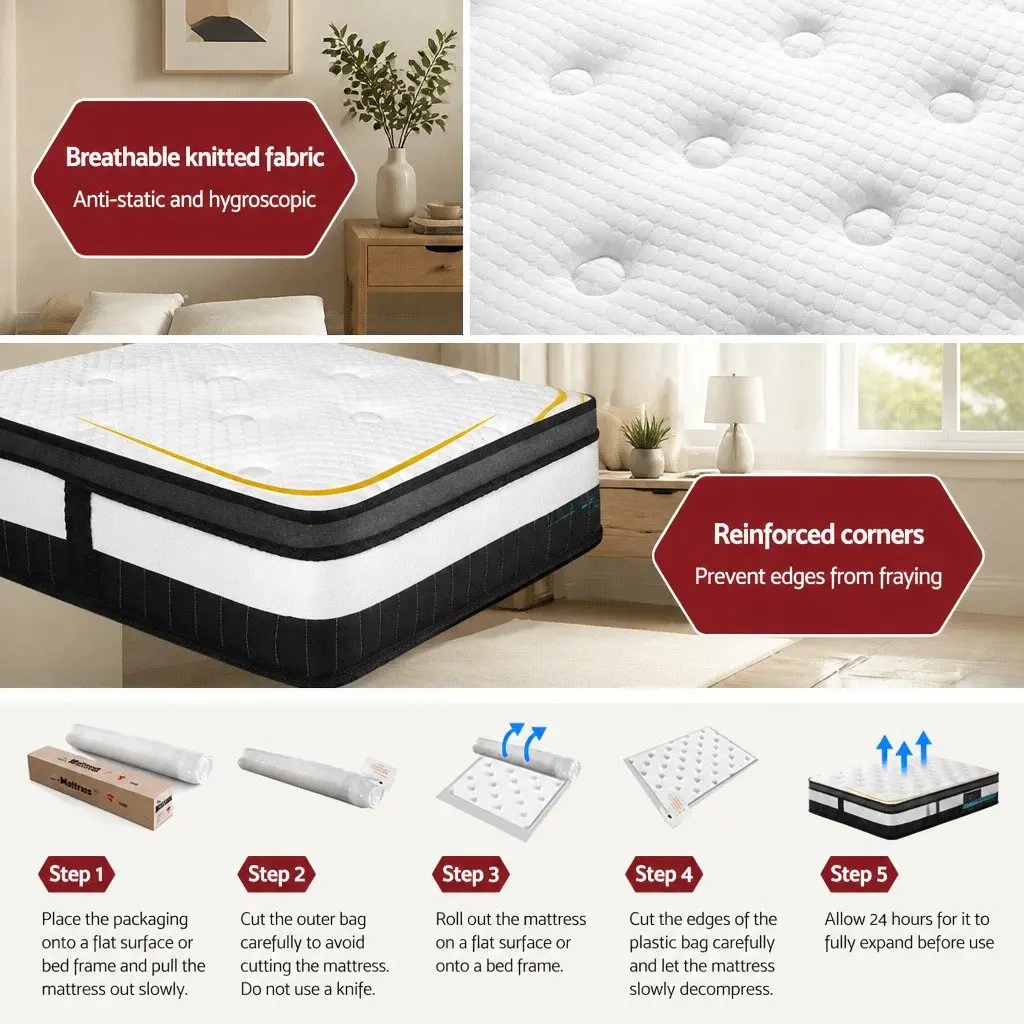 King Single Mattress 30cm Thick Medium Firm Euro Top Pocket Spring Sleep Bed