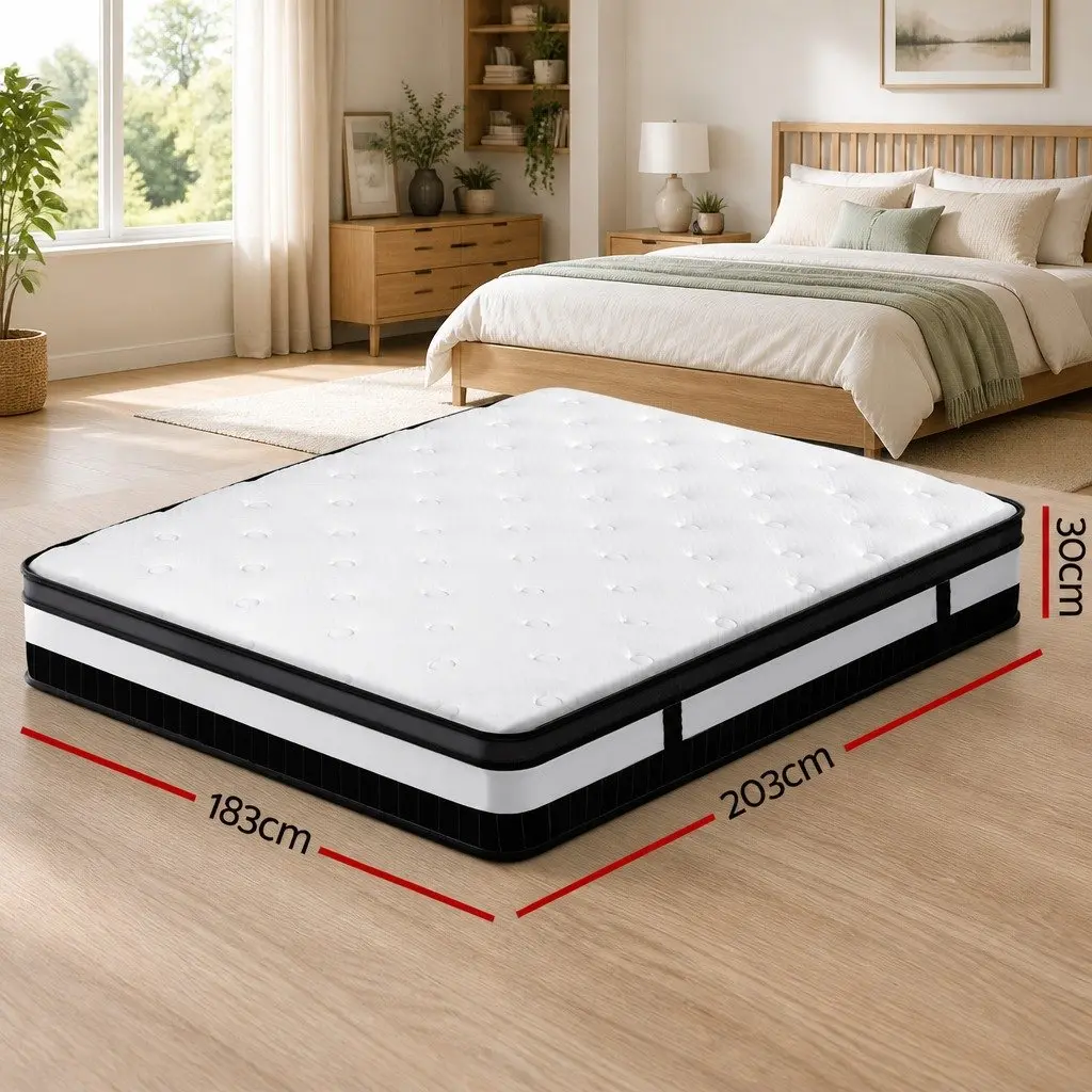 King Size Mattress 30cm White Pocket Spring Euro Top Medium Firm Support