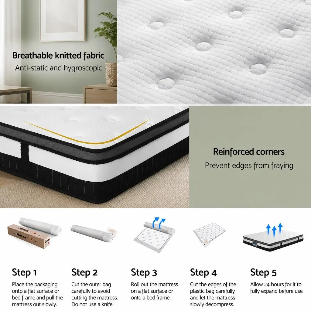 King Size Mattress 30cm White Pocket Spring Euro Top Medium Firm Support