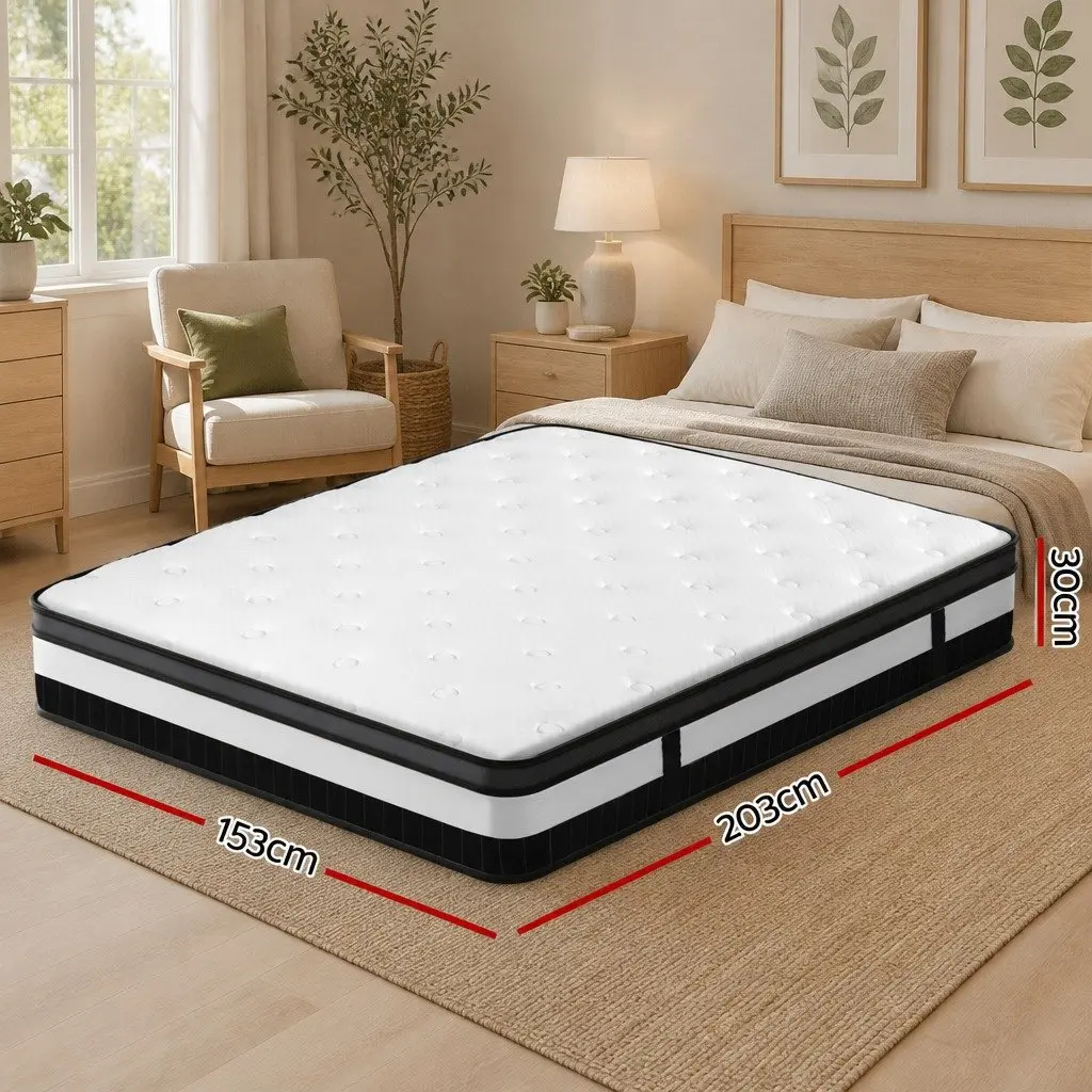 Queen Mattress Pocket Spring Euro Top 30cm Medium Firm White