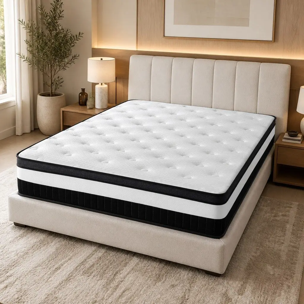 Queen Mattress Pocket Spring Euro Top 30cm Medium Firm White