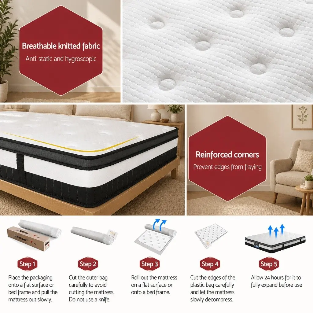Queen Mattress Pocket Spring Euro Top 30cm Medium Firm White