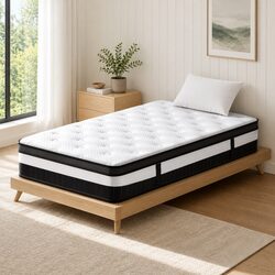 30cm Single Mattress White Medium-Firm Euro Top Pocket Spring Pressure Relief
