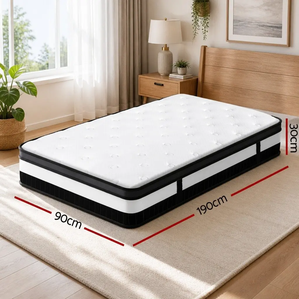 Single Mattress Euro Top Pocket Spring Medium-Firm 30cm White Pressure Relief